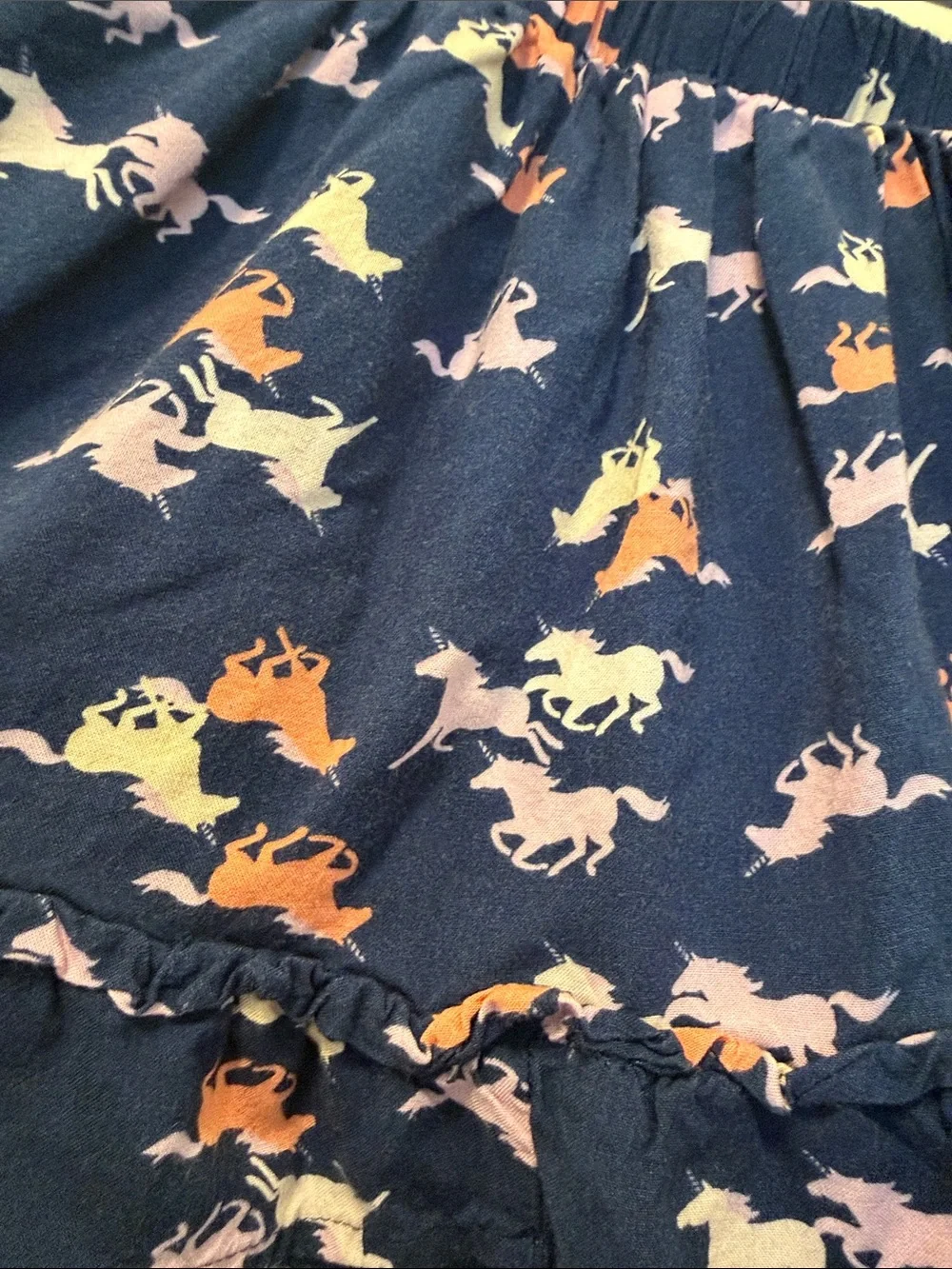 Girls Navy Unicorn Print Ruffle Skort - Pink, Lavender & Orange Accents